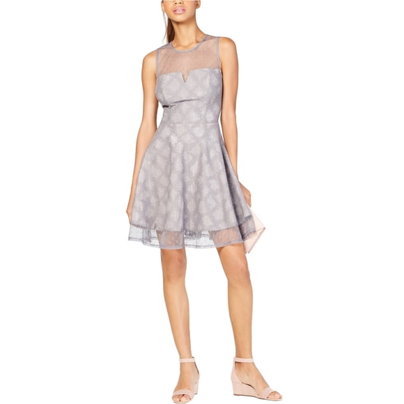 City Studio Vestido ajustado y acampanado de encaje con purpurina para mujer, Metálico, 1