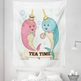 thumbnail image 1 of Narwhal Tapestry, Tea Drinking Whales Ocean Unicorn with Abstract Bubbles Backdrop, Fabric Wall Hanging Decor for Bedroom Living Room Dorm, 5 Sizes, Pale Pink Pale Blue, by Ambesonne, 1 of 1