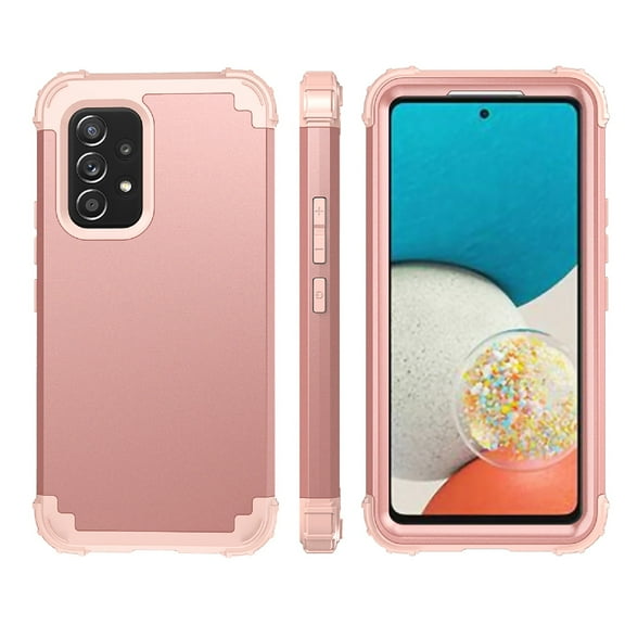 Cover For Samsung Galaxy A53 5G,Shockproof Hybrid 3 in 1 Heavy Duty with Silicone Bumper Hard PC Case Cover,Rosegold