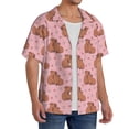 thumbnail image 3 of Lafuoo Heart Capybara Pattern Men's Cuban Collar Short Sleeve Shirt, Button-Down Resort Beach Pocket Shirt-Small, 3 of 7