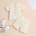 thumbnail image 2 of Preemie Clothes Boys Toddler Baby Boys Summer Short Sleeve Polo Shirts Set 2-Piece Striped Outfits Toddler Summer Outfits Beige 3-4 Years, 2 of 9