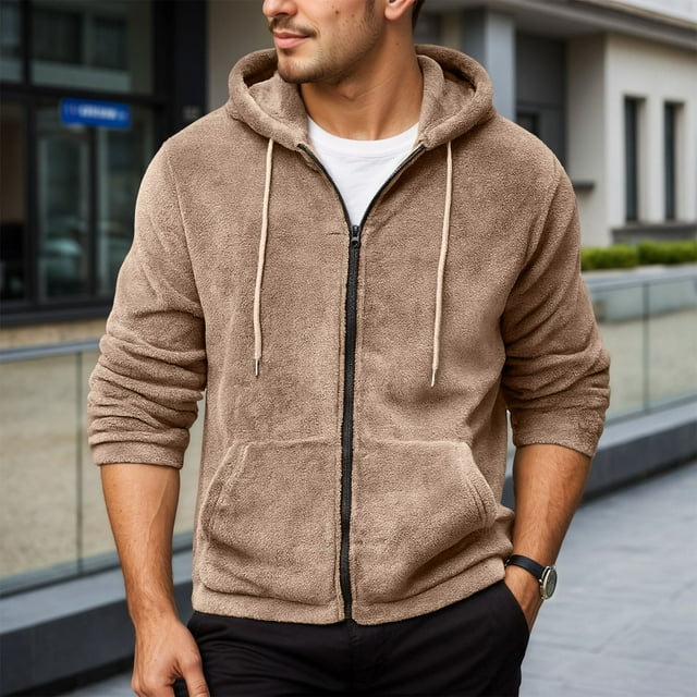 MHFRRA Chaqueta con Capucha y Cremallera de Color Liso, Sudadera Informal Suave para Otoño E Invierno, Cómoda para Exteriores Marrón