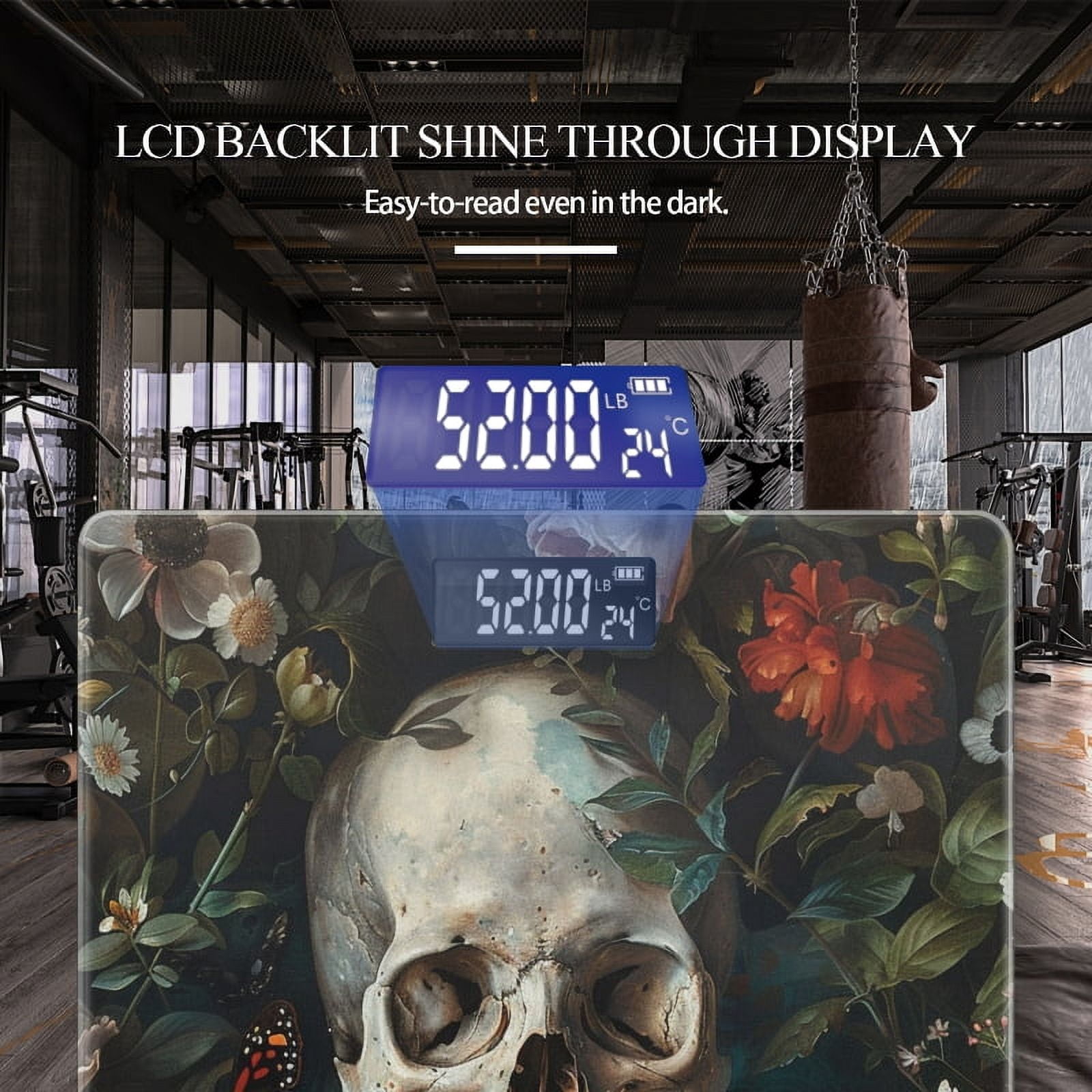 High Precision Body Weight Scale Smart Bathroom Scales with Large LCD Display(400lbs),Decorative for Bedroom-Skull Surrounded By Flowers And Butterflies (3)