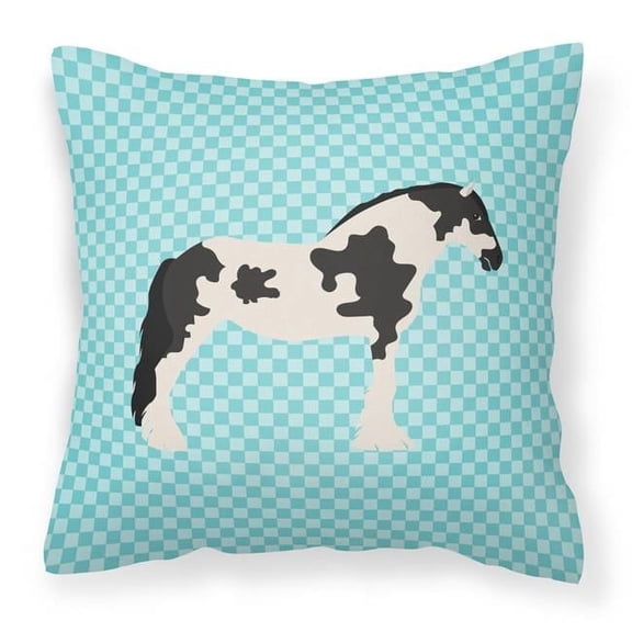Carolines Treasures BB8086PW1414 Cyldesdale Horse Blue Check Fabric Decorative Pillow, 14 x 14 in.