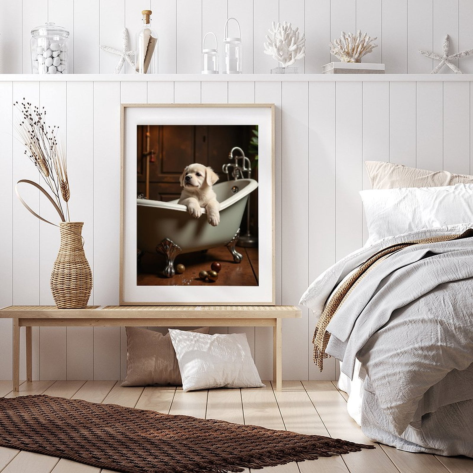 Diamond Art Kit for Adults, Puppy Bathtub Rustic Decor Scene Diamond Painting for Adults Beginners, DIY Diamond Art Painting Kits, 5D Diamond Painting Crafts for Home Decor 12x16 Frameless