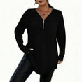 thumbnail image 2 of Fanxing Womens Plus Size Fall Tops 1/4 Zip Up Tunic Shirts Long Sleeve V Neck Casual Solid Color Oversized Curved Hem Comfy Blouses Black 4XL, 2 of 6