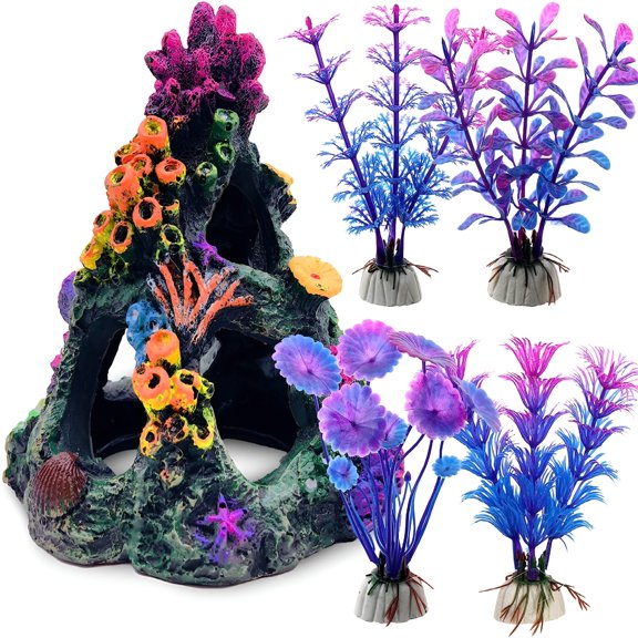 SELIVO Fish Tank Accessories Aquarium Decorations, Fish Tank Decor Aquarium Accessories, Fish Tank Plants Rock Decor, Goldfish Betta Fish Hideout Fish Decorations For Tank