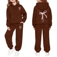 thumbnail image 4 of LIIPEE Girls Casual Outfits 2 Piece Autumn Winter Warm Bowknot Graphic Long Sleeve Pullover Hoodie And Sweatpants Kids Cute Outfit Sets,5-6 Years, 4 of 5