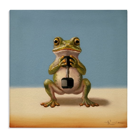 Stupell Industries Frog Lifting Weights Sports & Sports Teams Painting Wrapped Canvas Canvas Art Print Wall Art, 17 x 17