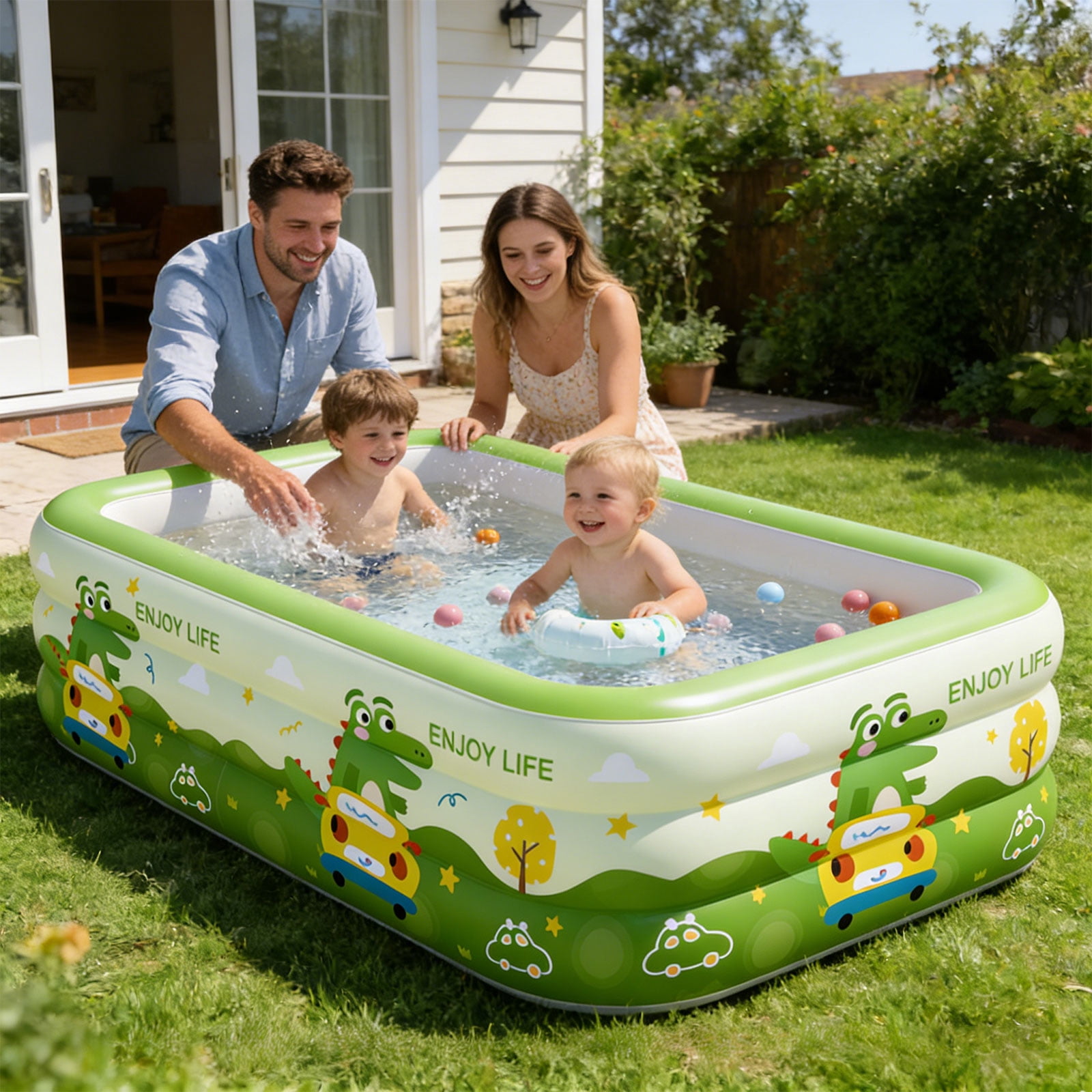 Large Capacity Inflatable Pool 180X130X56cm Heavy PVC Ideal For Family Warm Season Entertainment