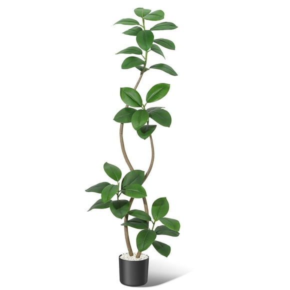 5.9ft Artificial Rubber Tree with Black Planters, Artificial Plants Indoor with White Pebbles,Indoor Artificial Tree Tall Plant Fake Tree,Faux Fiddle Leaf Fig Tree for Home Decor