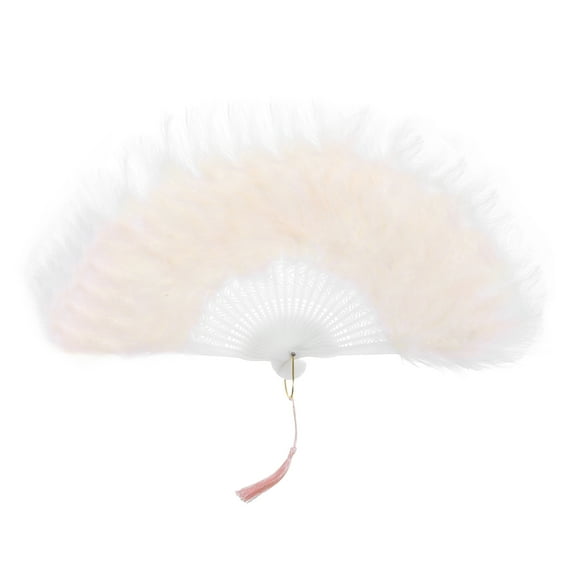 Uxcell Feather Hand Fan Champagne Vintage Folding Fan Feather Fan Handheld for Halloween Wedding Dancing Decoration