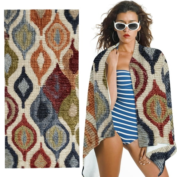 RKSupls Ikat Geometric Woven Microfiber Beach Towel, Extra Large Quick Dry Lightweight Absorbent Towel for Travel Swimming Camping, Soft Super Absorbent- 30x60 in