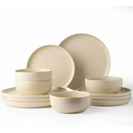 Ceramic Dinnerware Sets, Wavy Rim Stoneware Plates and Bowls Sets, Highly Chip and Crack Resistant | Dishwasher & Microwave & Oven Safe Dishes set, Service for 6 (18pc)