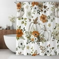 thumbnail image 2 of Fall Watercolor Pumpkin Shower Curtain, Autumn Thanksgiving Harvest Pumpkins with Floral Bathroom Curtain Bathtub Home Decor Waterproof Fabric Machine Washable with 12 PCS Hooks,72" Wx72 L, 2 of 6