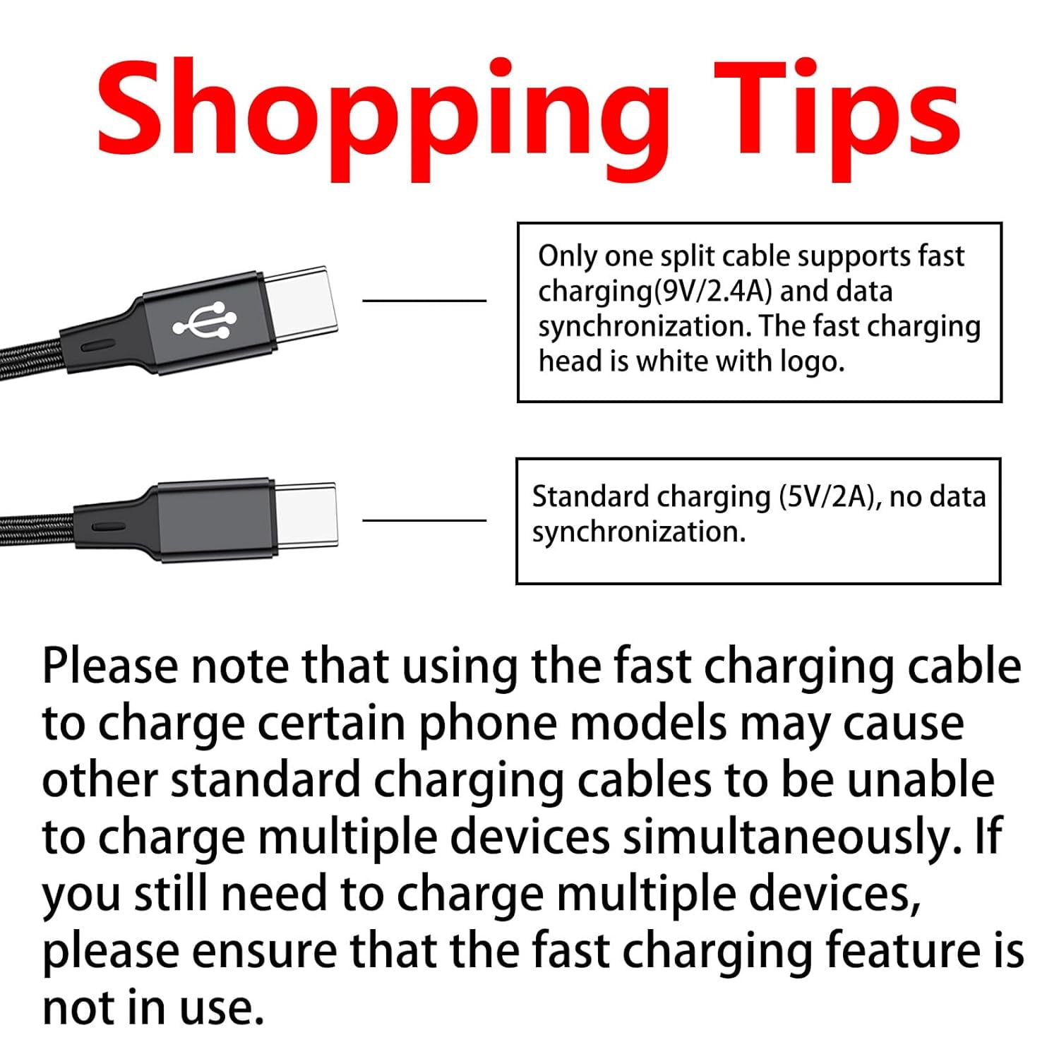 HRTGFD-4FT Multiple Charger Cable, 2Pack, 2-in-1 USB C, USB A to Dual USB C Cord, Multi USB Type C Splitter Cable for iPhone 16/15 Pro Max, iPad Air/Pro, Galaxy S24, Google Pixel,Android,Car