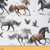 Homewish Farm Animal Horse Fabric by the Yard 3 Yard,Oil Painting Sewing Fabric,Briwn Gray White Room Decor Fabric by the Yard For Boys Kids,Breathable Home Decor