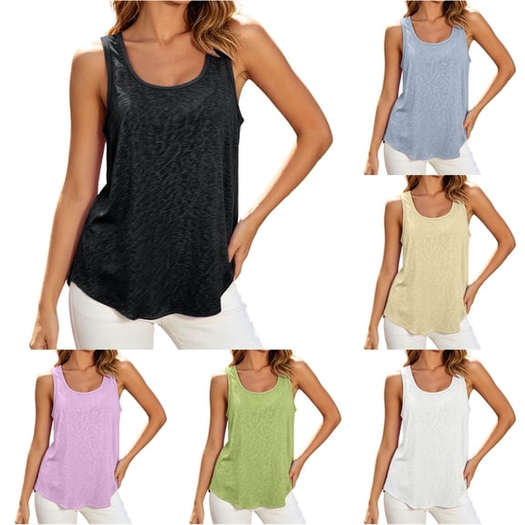 XAOFW Casual Slub Knit Tank Tops For Women Sleeveless Solid Color Crewneck Soft Layering Summer Basic Camisole For Everyday Wear Fashionable Tops L
