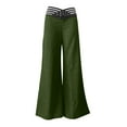 thumbnail image 4 of WTOBBY Women's Hollow Belt Detail Flared Wide Leg Pants - Office Casual Trousers with High Waist & Stretch Fabric for Professional Chic Looks,Green S, 4 of 5