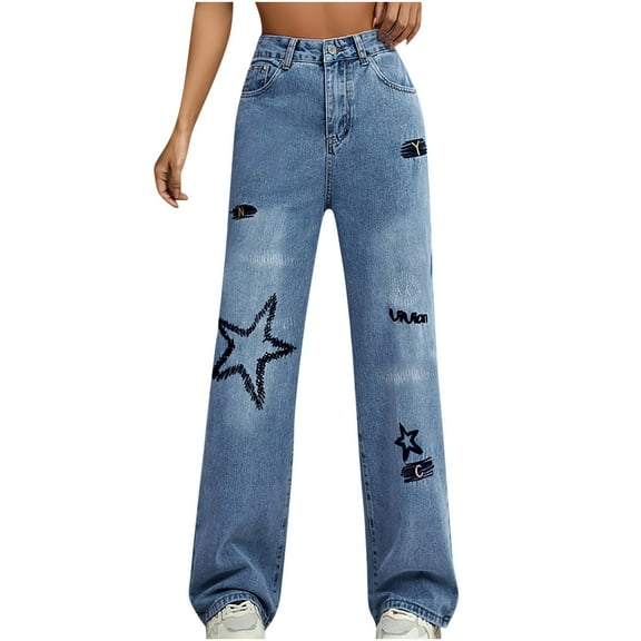 Fjofpr Clearance Clothing Straight Leg Jeans for Women High Waisted Jeans for Women Long Women'S High Waist All Straight Leg Wide Leg Pants Jeans