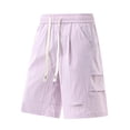 thumbnail image 4 of LIIPEE Mens Casual Shorts Summer Comfort Stylish Solid Color Stretch Elastic Waist Drawstring Shorts With Pockets Male Soft Basketball Golf Gym Shorts,Light Purple,L, 4 of 4
