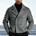 thumbnail image 6 of Hulanddfd Men's Pea Coat Turn Down Collar Double Breasted Short Wool Blend Jacket Casual Fall Winter Outerwear, 6 of 7