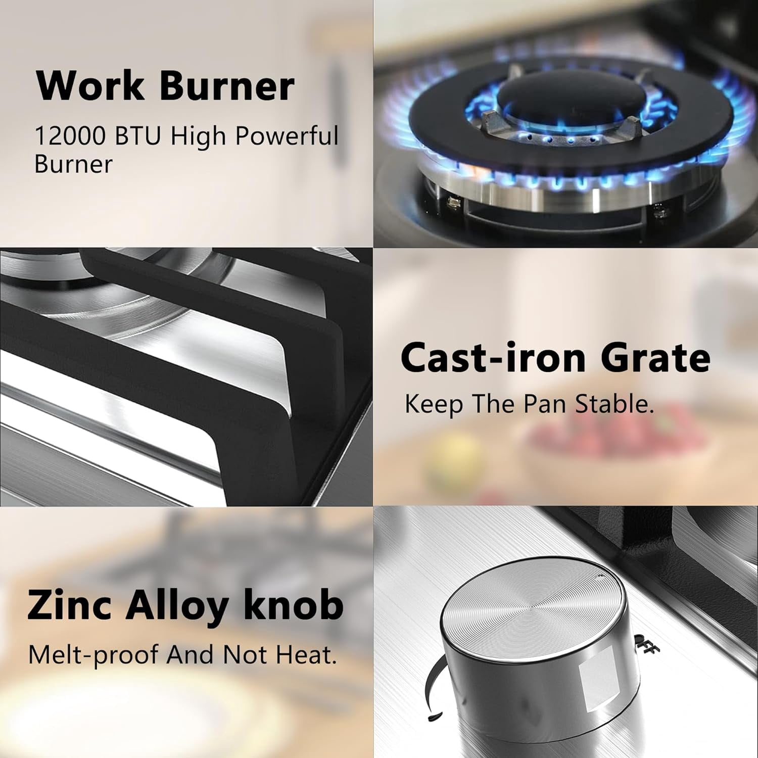 KOXKING 12 Inch Gas Cooktop, 2 Burner Drop-in Stove, Dual Fuel NG/LPG Convertible for RVs, Apartments & Small Kitchens, Stainless Steel with Thermocouple Protection
