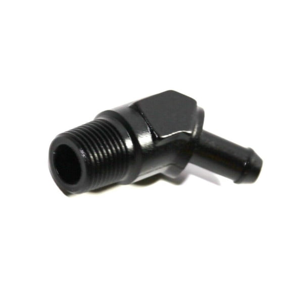 (one) 3/8NPT Male to 3/8" Hose Barb 45 Degree Aluminum Fitting Adapter Black