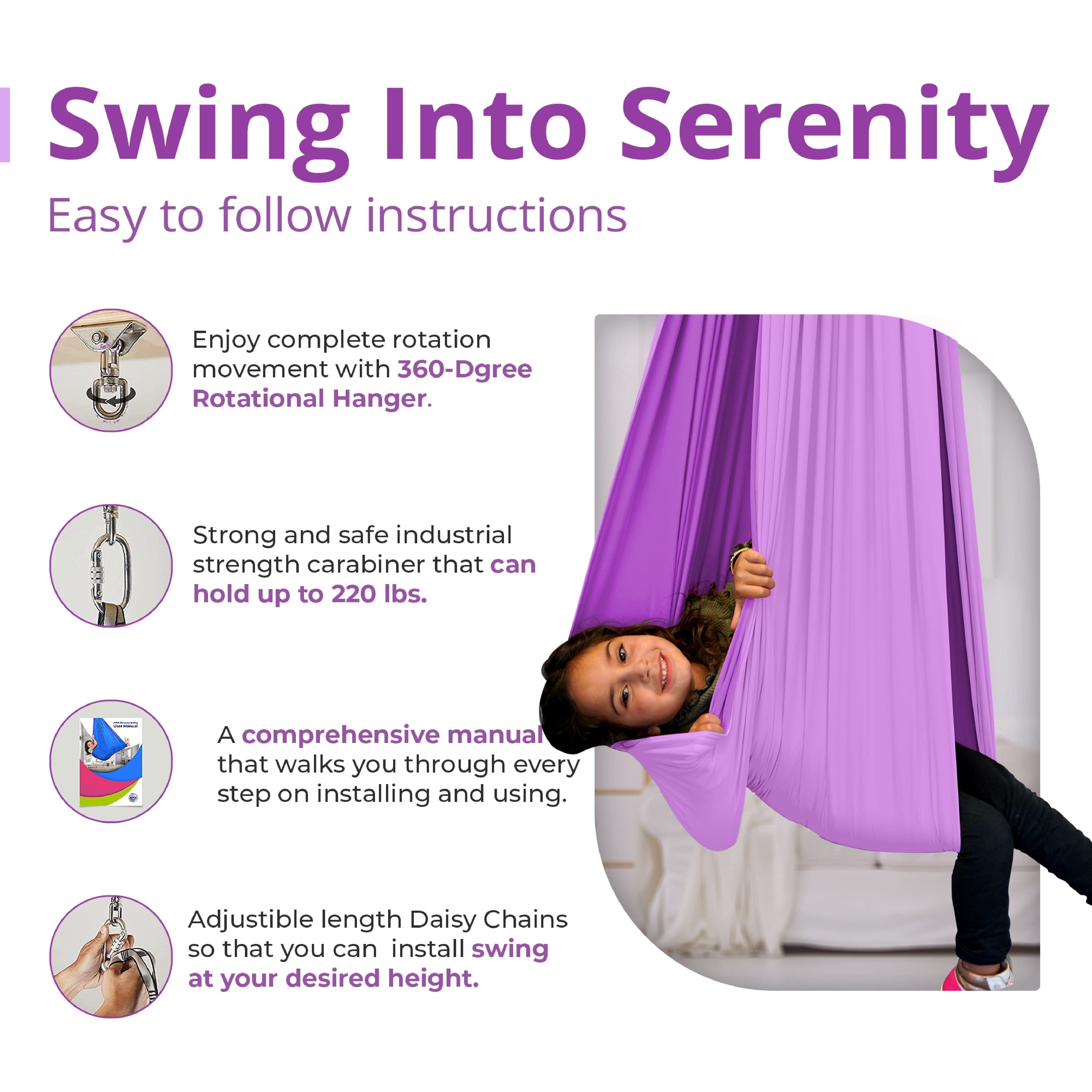 American Wellness Authority Sensory Swing Indoor for Kids & Adults with Special Needs Indoor Swing for Kids & Adults with Autism, ADHD, and Sensory Processing Challenges (Includes Hardware)