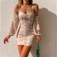 thumbnail image 2 of Vestido de manga larga con tirantes sexy de un hombro con estampado floral nuevo de primavera y verano Pompotops  hdfakjf8838, 2 of 9