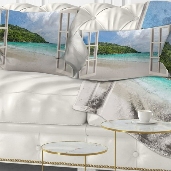 Designart 12" x 20" Blue Polyester Throw Pillow