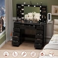 thumbnail image 3 of Vanity Desk with Mirror and Lights, 43" Large Black Makeup Vanity with 11 Drawers & 8 Shelves, Power Outlet & Adjustable LED Lights, Dressing Table for Women & Girls Bedroom, 3 of 8