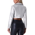 thumbnail image 3 of INSPIRE CHIC Women's Faux Leather Long Sleeve Zipper Up Moto Cropped Jacket L Silver, 3 of 6
