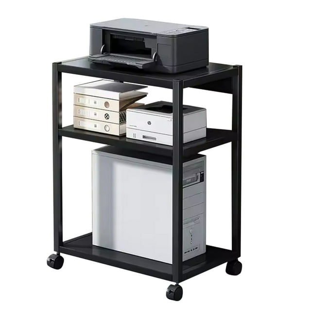 Support PC, Tour PC à 2 Niveaux pour Sol, Support CPU en Métal avec 4 Roulettes Rotatives à 360°, Hauteur Réglable, Chariot Mobile avec Rangement pour Bureau à Domicile