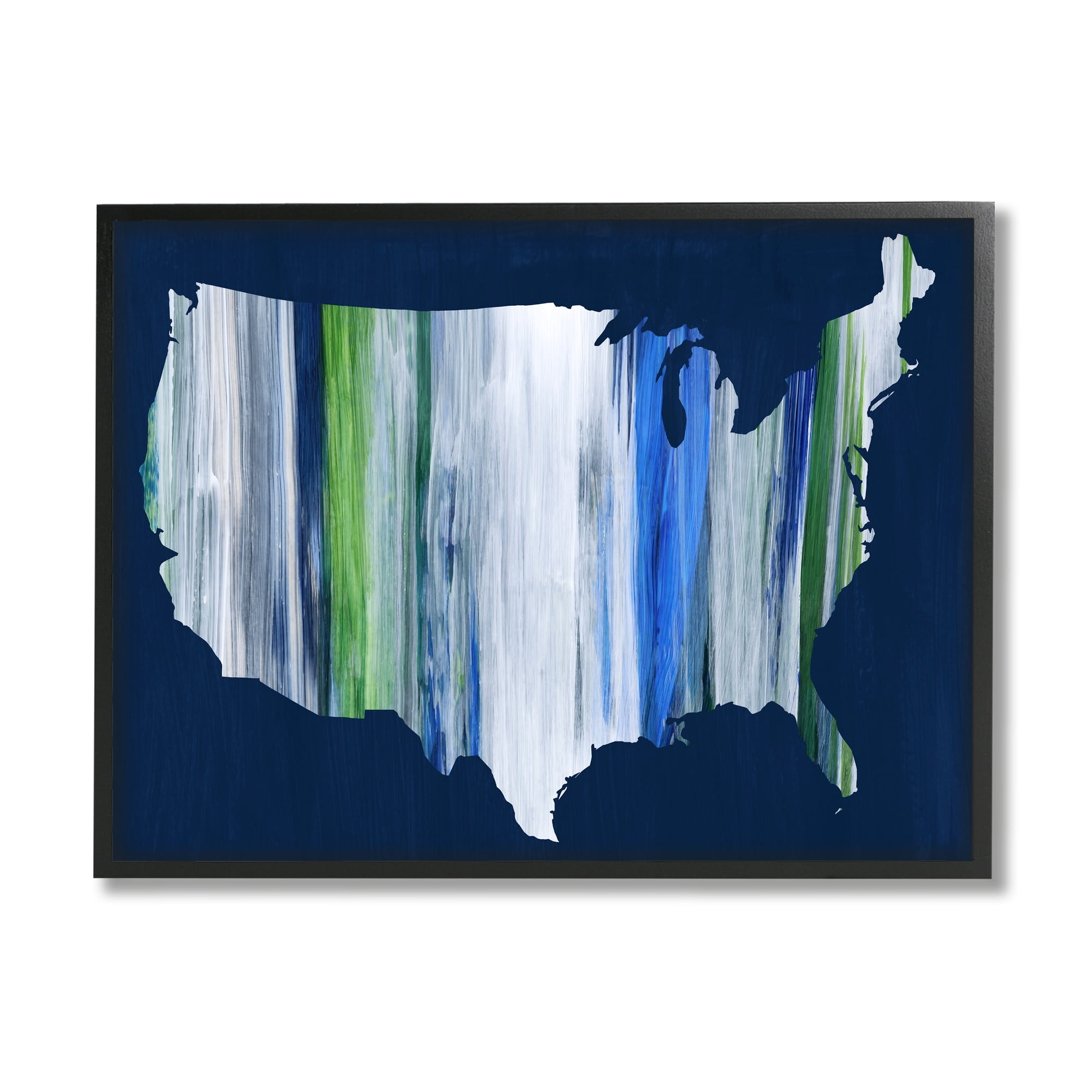 Stupell Industries Abstract Stripe United States of America Map Graphic Art Gray Framed Art Print Wall Art, 30x24, by Grace Popp