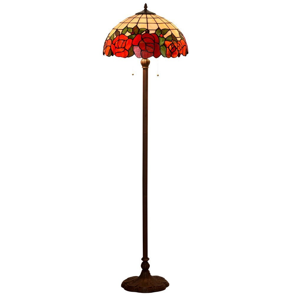 Bieye L10249 16inches Rose Tiffany Style Stained Glass Floor Lamp with