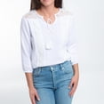thumbnail image 3 of Elsie & Zoey Larisa Large White Cotton Gauze 3/4 Bishop Sleeve Tie Blouse for Women, 3 of 6