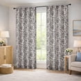 thumbnail image 6 of OVZME Black Floral Printed Curtains 84 Inches Long 2 Panels Set, Farmhouse Faux Linen Light Filtering Rod Pocket Window Drapes for Living Room Bedroom, Each 40"W x 84"L, 6 of 9