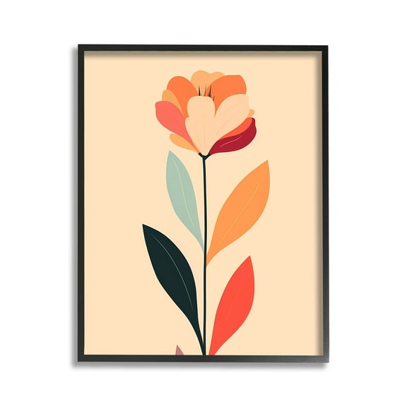 Stupell Industries Retro Hue Flower Botanical & Floral Painting Black Framed Art Print Wall Art, 11 x 14