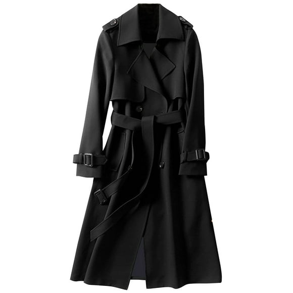 Outfmvch Trench Coat For Women 2023 Winter Coats For Women Trench Windbreaker Fit Coat Solid Long Slim Jacket Womens Winter Coats Black 2Xl