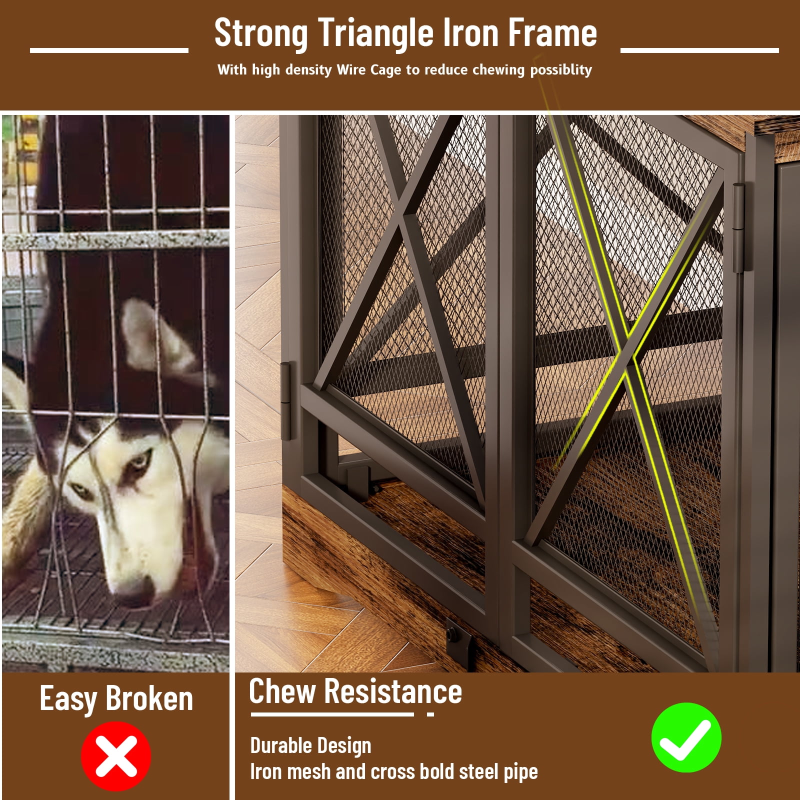 48 inch Extra Large Dog Crate Furniture,Double Door Indoor Kennel,End Side Table Wooden Dog Crates,Anti-Chew Anti-Escape, Wood