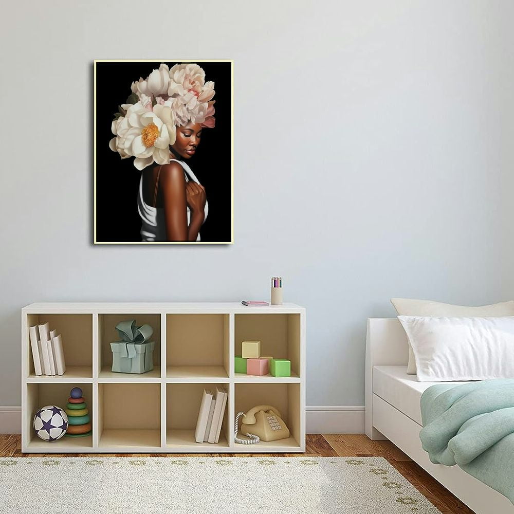 HOMICOZI African American Wall Art White Flower on Black