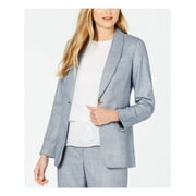 CALVIN KLEIN Womens Blue One Button Plaid Blazer Jacket Petites Size: 14P