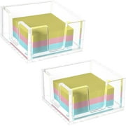 Acrylic Sticky Note Holder, Self-Stick Note Pad Holder W/O Pads - Note Dispenser Memo Pad Holder Desk Organizer for School Office Home (3''x3'' Clear - 2 Pack)