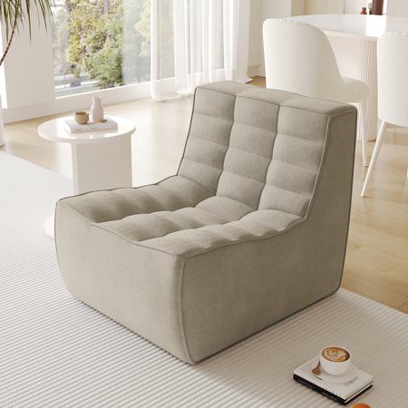 Magic Home Modern Sectional Sofa,Waffle modular sofa,Lazy Sofa Floor Sofa Foam Sofa Chenille Couch for Bedroom,Living Room and Apartment,1-Seat Sofa,Khaki