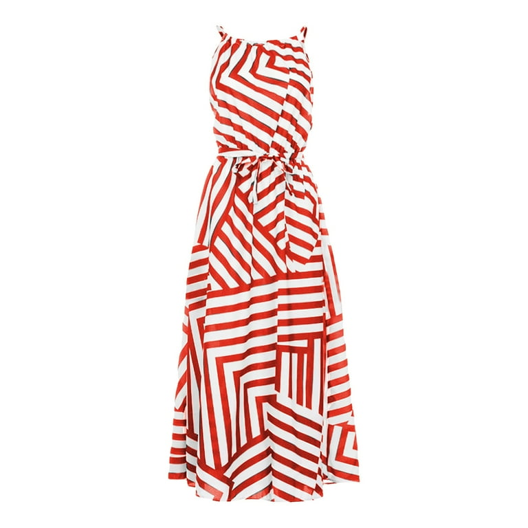 jsaierl Black and White Striped Halter Empire Waist Flowy Swing Casual  Beach Vacation Summer Prom Evening Long Maxi Dresses - Walmart.com