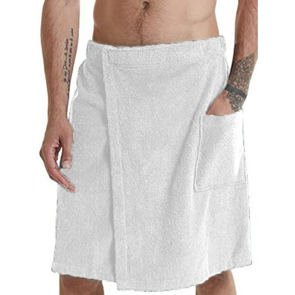 Avamo Mens Lightweight Magic Tape Shower Wrap Bathhouse With Pocket Spa Wraps White XL