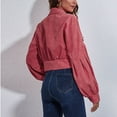 thumbnail image 6 of Baocc Denim Jacket Women's Fashion Corduroy Jacket Autumn Winter Drop Shoulder Long Sleeve Short Jacket Jean Trucker Jacket Watermelon Red XL, 6 of 6