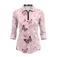 thumbnail image 2 of Uorisanigo Butterfly Flower Women's 3/4 Sleeve Athletic Golf Shirts Quarter Zip Quick Dry Athletic Polo Shirts Comfortable Soft Polyester Spandex Fabric Outing Wear Tennis Tops Size L, 2 of 7