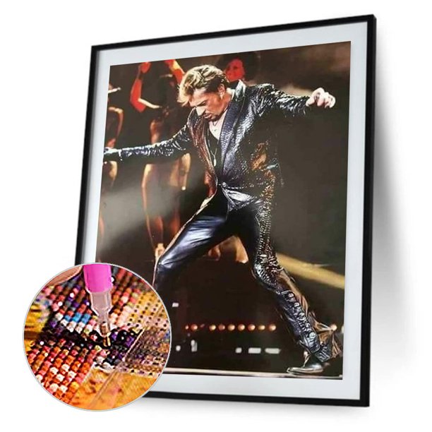 Cuadros Decorativos 5D Wdftyju bricolaje taladro redondo completo diamante pintura Johnny Hallyday decoración del hogar 30 X 40 cm embutido en tela